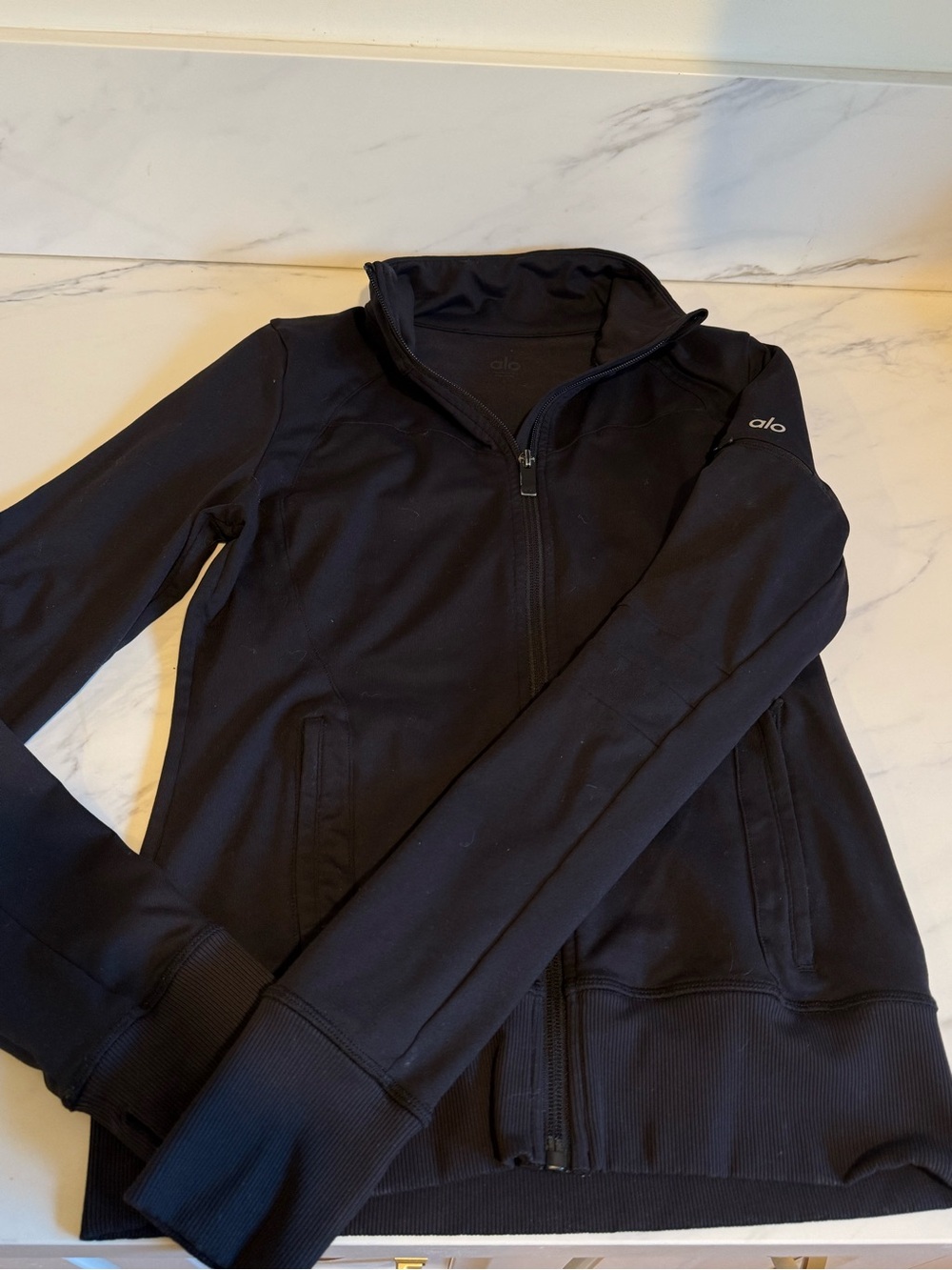 Alo black seamless full zip jacket